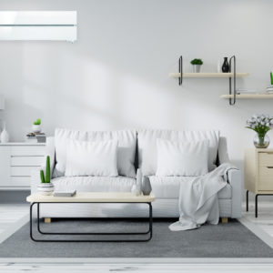 scandinavian interior of living room, light gray sofa on white room,3d rendering